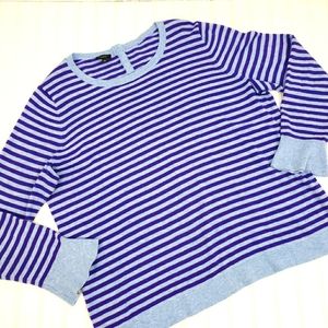 Talbots Sweater Lambswool Sweater Striped Blue Indigo Office size 2XP Cozy